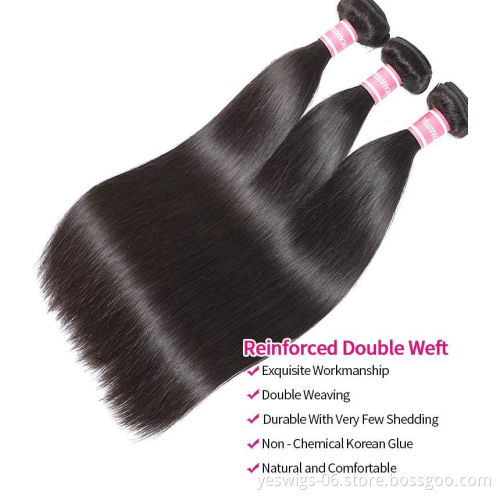 Peruvian Hair Straight Hair Bundles with Closure Remy Human Hair Weave Bundles With Closure Natural Color